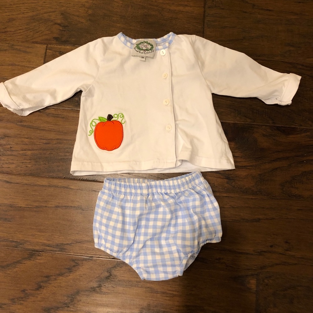 Cecil and Lou Blue Check Pumpkin Diaper Set